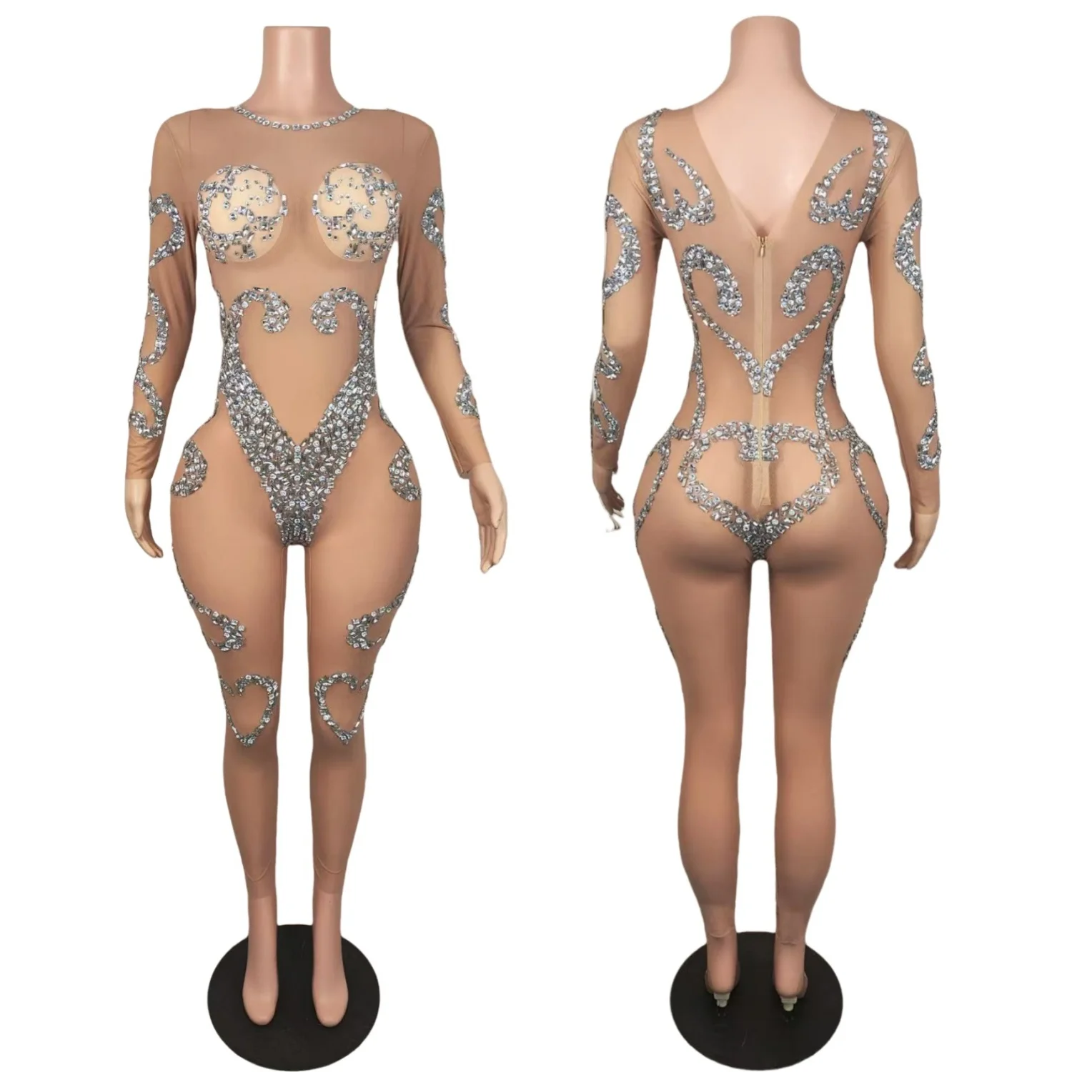 Sparkly Rhinestone Tight Fitting Jumpsuit Women Sexy Mesh See Through Night Party Outfit Performance Costume Stage Wear Lingshe - AliExpress Jumpsuits&Rompers