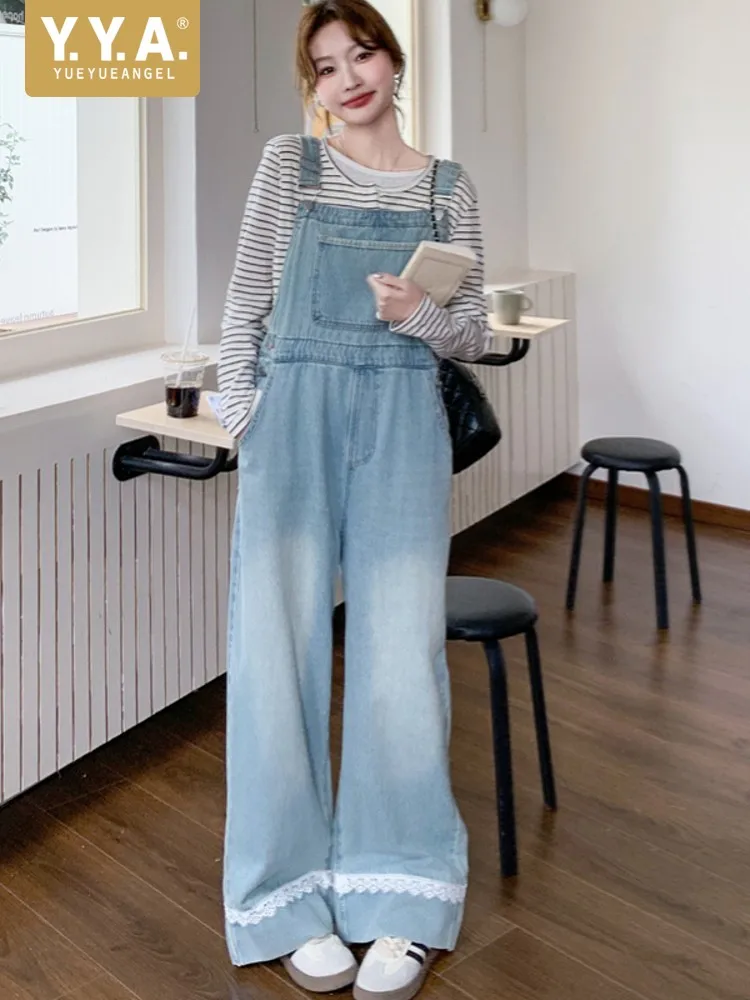 New Designer Women Casual Denim Overalls Lace Spliced Wide Leg Pants Loose Fit Jumpsuit Streetwear Jeans Suspenders Bib Rompers - AliExpress Jumpsuits&Rompers