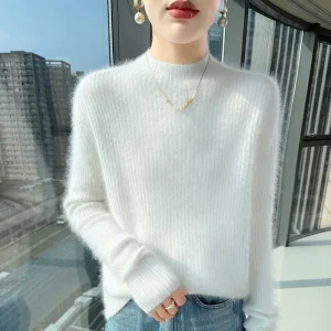 Women's 100% mink cashmere pullover sweater long sleeved knitted slim fit versatile autumn and winter new women's O-neck sweate - AliExpress Sweaters&Jumpers