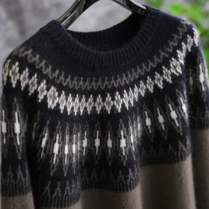 Nordic  Faionable Commute Cisas Isle Floral Knitted Sweater Soft Wool Blend Long Sve round Ne Warm Coat - AliExpress Sweaters&Jumpers