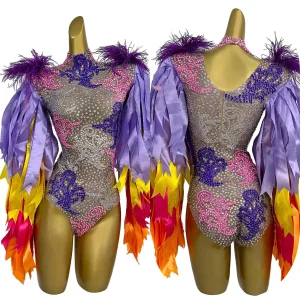 Sexy Coloured Ribbon Long Sleeved Bodysuit Club Dance Troupe Sparkly Rhinestone Fancy Bodysuit Birthday Party Club Outfit Caidai - AliExpress Jumpsuits&Rompers
