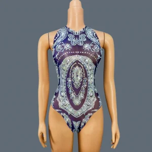 Women Sexy Sparkly Rhinestone Bodysuit High Cut Thong One Piece Leotard Party Club Gymnastics Stage Performance Wear Menghuanlan - AliExpress Jumpsuits&Rompers