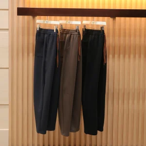 Autumn new high-end solid-color knitted air-layer sweatpants loose straight vertical casual pants - AliExpress Pants