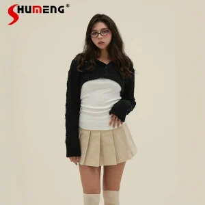 Japanese Style Lady Sweet Long Sleeve T-Shirt Knit Cardigan 2-Piece Set Autumn Sweaters Girls Women's Top Knit Hooded Jacket Set - AliExpress Sweaters&Jumpers