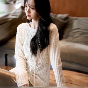 Spring Early Cherry Blossom Lady Camere Knitted Sweater Women's Waist-Cinching Silk Wool Blend Long Sve Top - AliExpress Sweaters&Jumpers