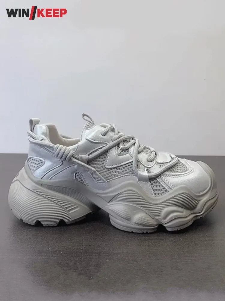 Women New Thick Platform Patchwork Outdoor Running Shoes Breathable Mesh Spliced Sport Shoes Lace Up Round Toe Jogging Sneakers - AliExpress Sneakers