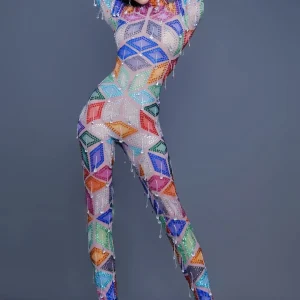 Bake Luxurious Colorful Rhinestones Jumpsuits Women Celebrate Evening Dresses Dance Costumes Halloween Pole Dance Rave Outfits - AliExpress Jumpsuits&Rompers