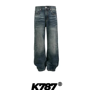 K787 Vintage Washed American Style Men's Casual Straight Leg Jeans Retro Streetwear Hip Hop Loose Fit High Waist Cotton Blend - AliExpress Pants