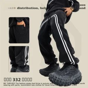 Men's Knitted Fce Lined Sports Pants Autumn Winter Street Sle Loose Fit mid Waist Color Blo Casual Trousers - AliExpress Pants