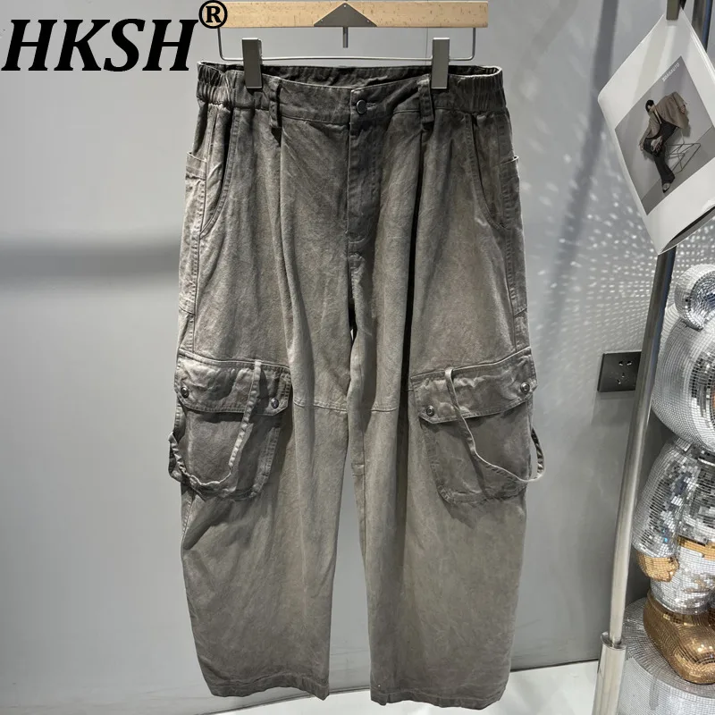 HKSH Spring New Men Heavy Washed Retro Safari Style Multi-Pocket Casual Straight Trendy Brand Loose Wide-Leg Cargo Pants HK19004 - AliExpress Pants