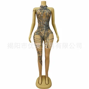 Niche Sexy Rhinestone Jumpsuit Skin Tone Stage Costume Party Costume Shiny Dress Grey Spider Vestidos De Invitada De Boda Verano - AliExpress Jumpsuits&Rompers