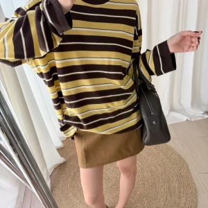 Retro Striped Color Blo Knitwear Soft Long Sve Women's Casual round Ne Pullover Wool Blend Comfortable Breathable - AliExpress Sweaters&Jumpers