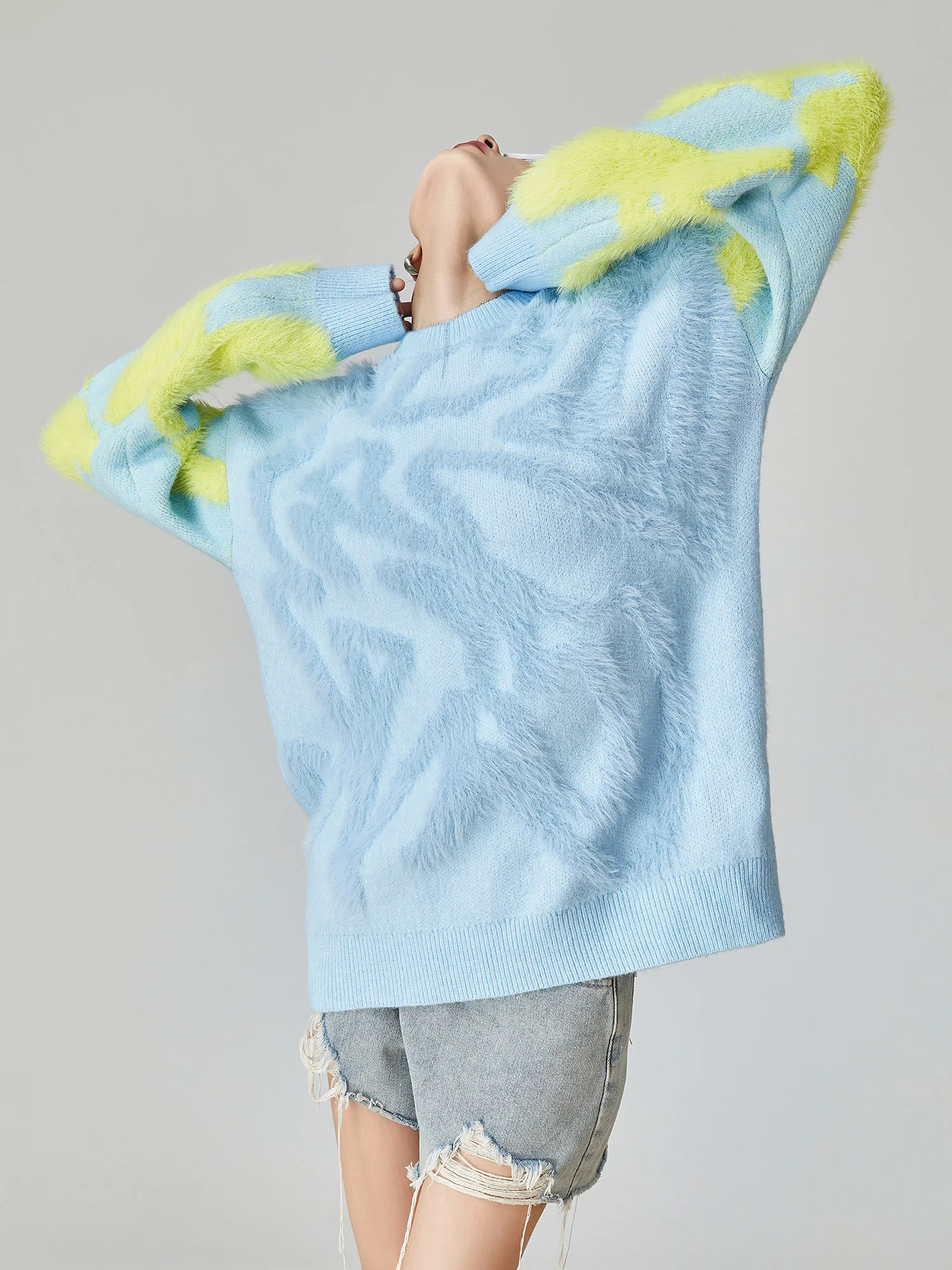 Blue Knitted Fufu Lazy Sle Women's Sweater Spring 2026 New Color Colion Aosphere Camere Top Commute Loose Fit Long S... - AliExpress Sweaters&Jumpers