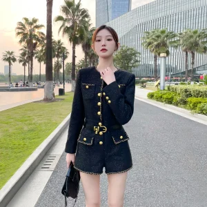Bla Gold-d One-Piece Pants for Women 2026 Spring Autumn Sle Small Fraance Wind Slim Tweed Metal Button Long Sve ... - AliExpress Jumpsuits&Rompers