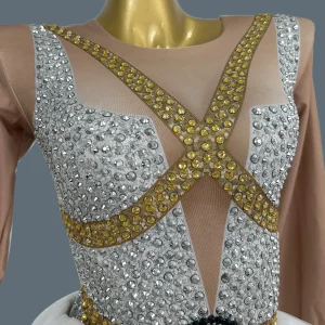 Flashing Sparkly Rhinestone Long Sleeves Bodysuit Mesh Long Tail Party Celebrate Outfit Women Singer Dance Wear Outfit Jiamian - AliExpress Jumpsuits&Rompers