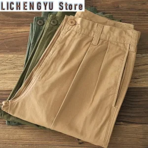 Autumn New American Retro Twill Pleat Chino Cargo Pants Men's Fashion 100% Cotton Washed Old Casual Straight Trousers - AliExpress Pants