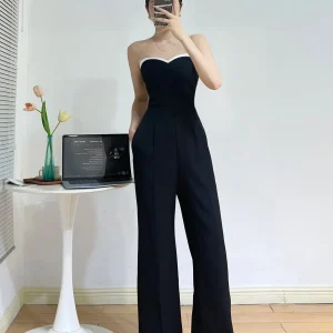 Color Blo oulder Rer High Waist Wide Leg Pants Casual Sle Ele Godd Suit Summer 2025 New Arrival - AliExpress Jumpsuits&Rompers