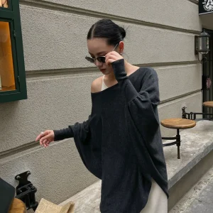 Slimming Effect Woolen Knitted Top Asymmetrical Batwing Sve Women's Autumn Winter Casual Sle Comfortable Soft Knitwear - AliExpress Sweaters&Jumpers