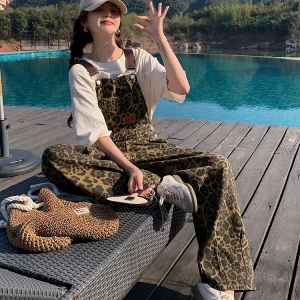 Unique Beautiful Leopard Print Bib Overalls Women's Summer New Korean Sle Small Design Sense Chic Jumpsuit High Waist Long ... - AliExpress Jumpsuits&Rompers