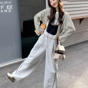 Retro American Spliced Color Contrast Denim Overalls Women's Autumn 2025 New Sle Youthful One-Piece Pants Commute ket De... - AliExpress Jumpsuits&Rompers