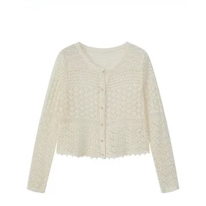 Iris Angles 2026 Spring Summer Linen Cool Breathable Hollow Knitted Open Cardigan 26WT30 Women's Knitted Sweater - AliExpress Sweaters&Jumpers