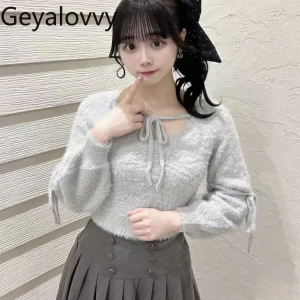 Japanese Style Pure Original High-end Shiny Sequin Knitted Tie Off-shoulder Sweater Sweet Cute Versatile Long-sleeve Pullover - AliExpress Sweaters&Jumpers