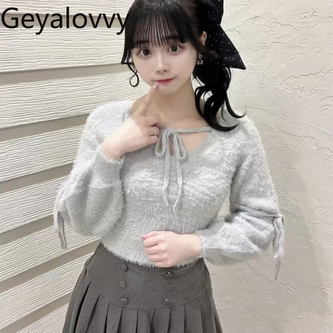 Japanese Style Pure Original High-end Shiny Sequin Knitted Tie Off-shoulder Sweater Sweet Cute Versatile Long-sleeve Pullover - AliExpress Sweaters&Jumpers