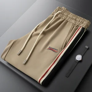 Khaki Sports Casual Pants Men Slim Straight Elastic Side Stripe Weave Belt Men's Ankle Pants Sweatpants - AliExpress Pants