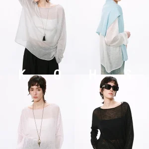 KOHS Transparent Ultra Fine Lyocell Linen Loose Long Sve T-irt Cover up Casual Sle One oulder Knitted Women's Top - AliExpress Sweaters&Jumpers