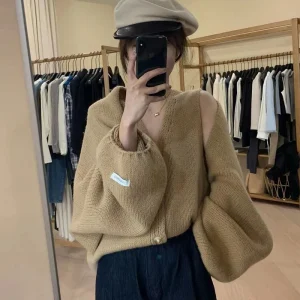 Sweet Sle V-Ne Knitted Sweater with Lantern Sve Two-Piece Set Women's Faion Gentle Lazy Sle Dongdaemun Autumn Coll... - AliExpress Sweaters&Jumpers