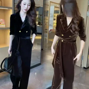 Velvet One-Piece Suit High Waist Wide Leg Pants Commute Fashion Classy Style Autumn New Arrival Women's Integrated Dress - AliExpress Jumpsuits&Rompers