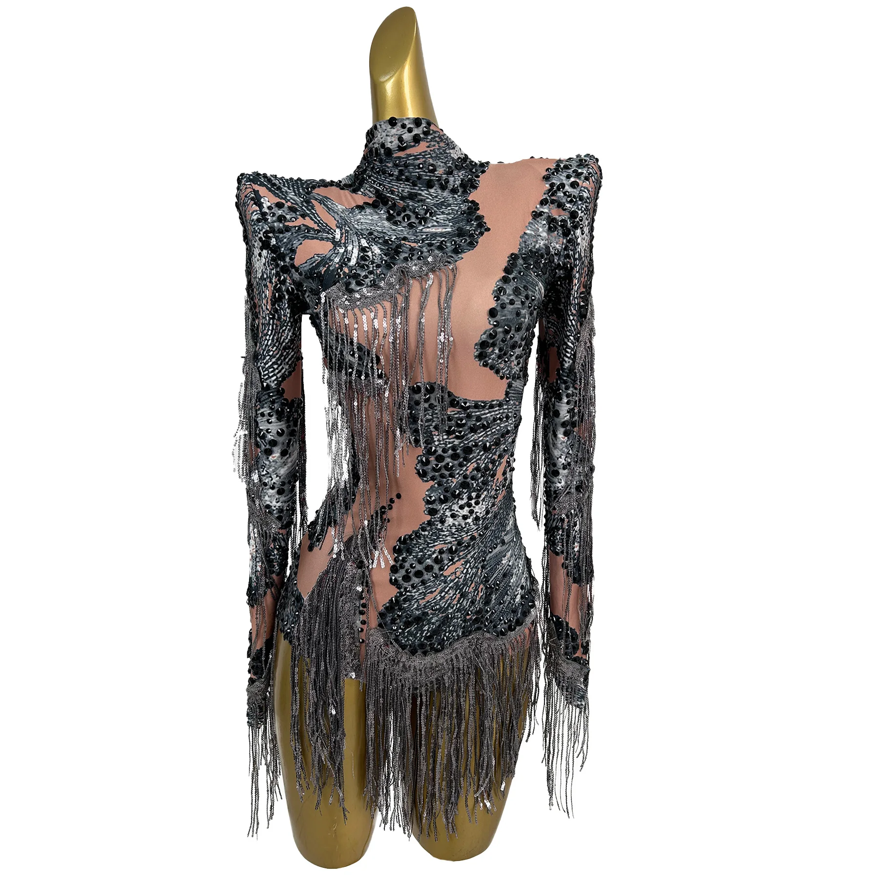 New Print Rhinestone Tassel Bodysuits Female One Piece Short Jumpsuit Cheerleaders Leotard Festival Wear Gogo Dancer Costume - AliExpress Jumpsuits&Rompers