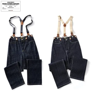 OKONKWO men's wide-leg original jeans Railway striped overalls Ami Khaki motorcycle overalls - AliExpress Pants