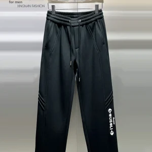Thiened Fce Men's Casual Pants 2025 Winter Stripe Embroidery High-End Feeling Versatile Men's Straight Leg Sweatpants - AliExpress Pants