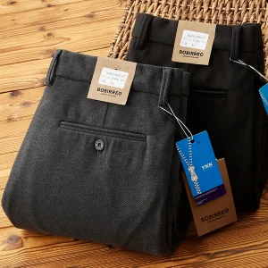 Men's Autumn Winter Thi Woolen Casual Pants Elastic Fce Brued Straight Leg Busin Long Trousers Warm Drapey Loose Fit - AliExpress Pants