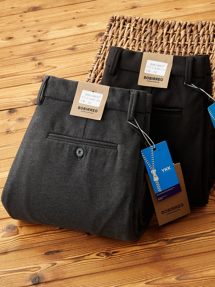 Men's Autumn Winter Thi Woolen Casual Pants Elastic Fce Brued Straight Leg Busin Long Trousers Warm Drapey Loose Fit - AliExpress Pants