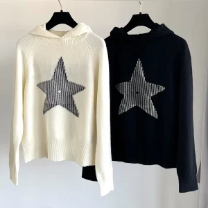 Faionable 2025 Autumn Winter Women's Camere Knitwear Hooded Star Letter Sweater Slimming Long Sve Casual Sle Pure Color - AliExpress Sweaters&Jumpers