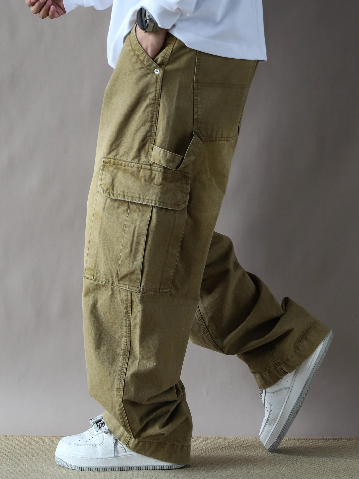 American Workwear Sle Loose Long Pants Men's Casual Khaki Wide Leg Pants Autumn Winter New Arrival Multi ket Straight Le... - AliExpress Pants