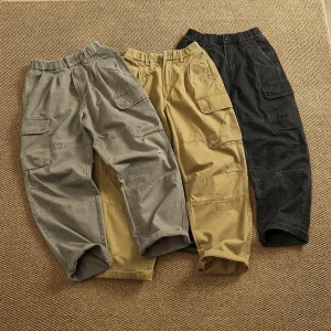 100% Cotton Heavy Duty Multi-pocket Trousers Distressed Washed Wide-leg Overalls Men's Loose Drawstring Scimitar Pants - AliExpress Pants