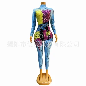 2026 Personalized Long-sleeved Splicing Shiny Rhinestone Design Jumpsuit Female Singer Night Reception Party Performance Puppet - AliExpress Jumpsuits&Rompers