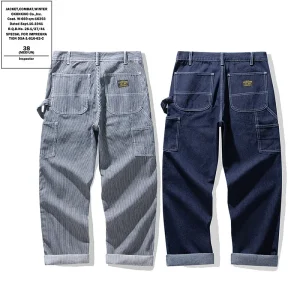OKONKWO original color denim railway work pants Ami Khaki multi-pocket striped overalls outdoor work pants for men - AliExpress Pants