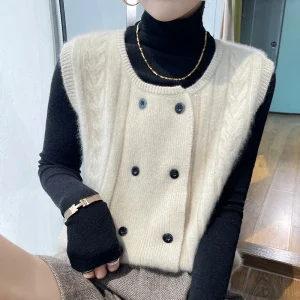 100% Australian wool women's vest autumn and winter knitted versatile sleeveless sweater short women's pullover O-neck vest new - AliExpress Sweaters&Jumpers