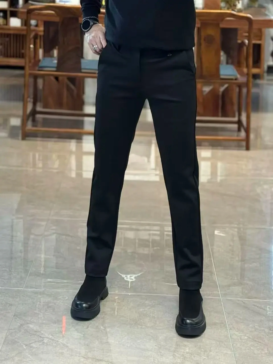 Spring Autumn Men's Casual Straight Leg Nine-Tenths West Pants Bla High Elastici Tee-Dimensional Tailoring New Arrival - AliExpress Pants