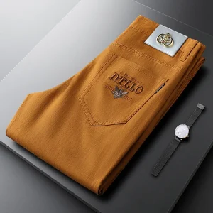 Khaki Embroidered Busin Casual Pants Slim Fit Men's Faionable Leather Tag Pants Autumn Long Straight Tube Trou... - AliExpress Pants