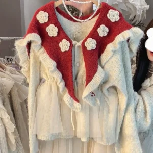 French Sle Knitted Cardigan Waist Cinched Navy Collar 3D Flower Women's plus Size Sweater Coat Autumn Winter Thiened Casual - AliExpress Sweaters&Jumpers
