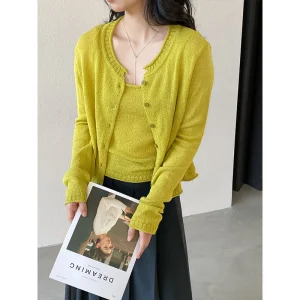 Korean Minimalist Design Lace-Up Knitted Vest Lazy Knitted Cardigan Set Women's Spring 2026 Season Regular Thickness Basic Style - AliExpress Sweaters&Jumpers