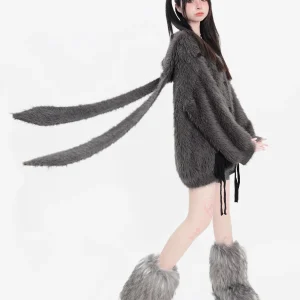 Rabbit Hooded Cardigan Plush Faux Mink Thick Sweater Loose Single-Breasted Top for Autumn and Winter Cardigan Women - AliExpress Sweaters&Jumpers