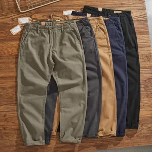 May Khaki American Retro Simple Cargo Pants Men's Heavy Chino Casual Pants Straight Leg All Matching Tapered Pants - AliExpress Pants