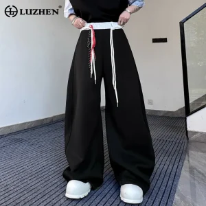 LUZHEN Handsome Street Baggy 2025 Wide Leg New Fashion Trousers Men's Drawstring Decorate Elastic Waist Male Casual Pants JY5550 - AliExpress Pants