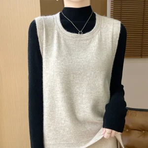 2024 Autumn and Winter New Dropshipping Wool Crew Neck Split Design Sense Waistcoat Women's Sleeveless Vest - AliExpress Sweaters&Jumpers